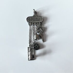 Vintage Silver Sewing Themed Dangle Pendant